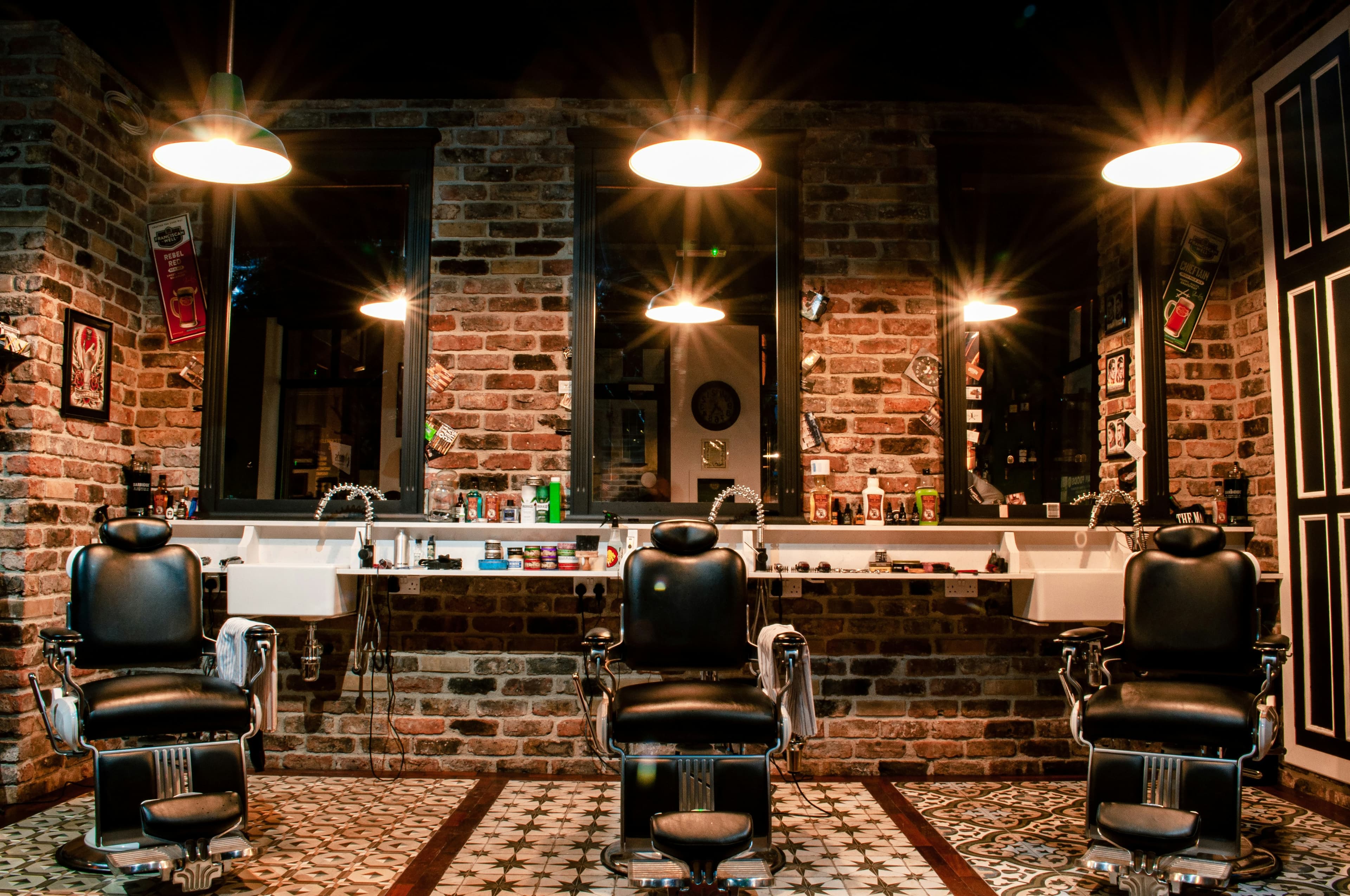 Barbershop scene with 3 chairs